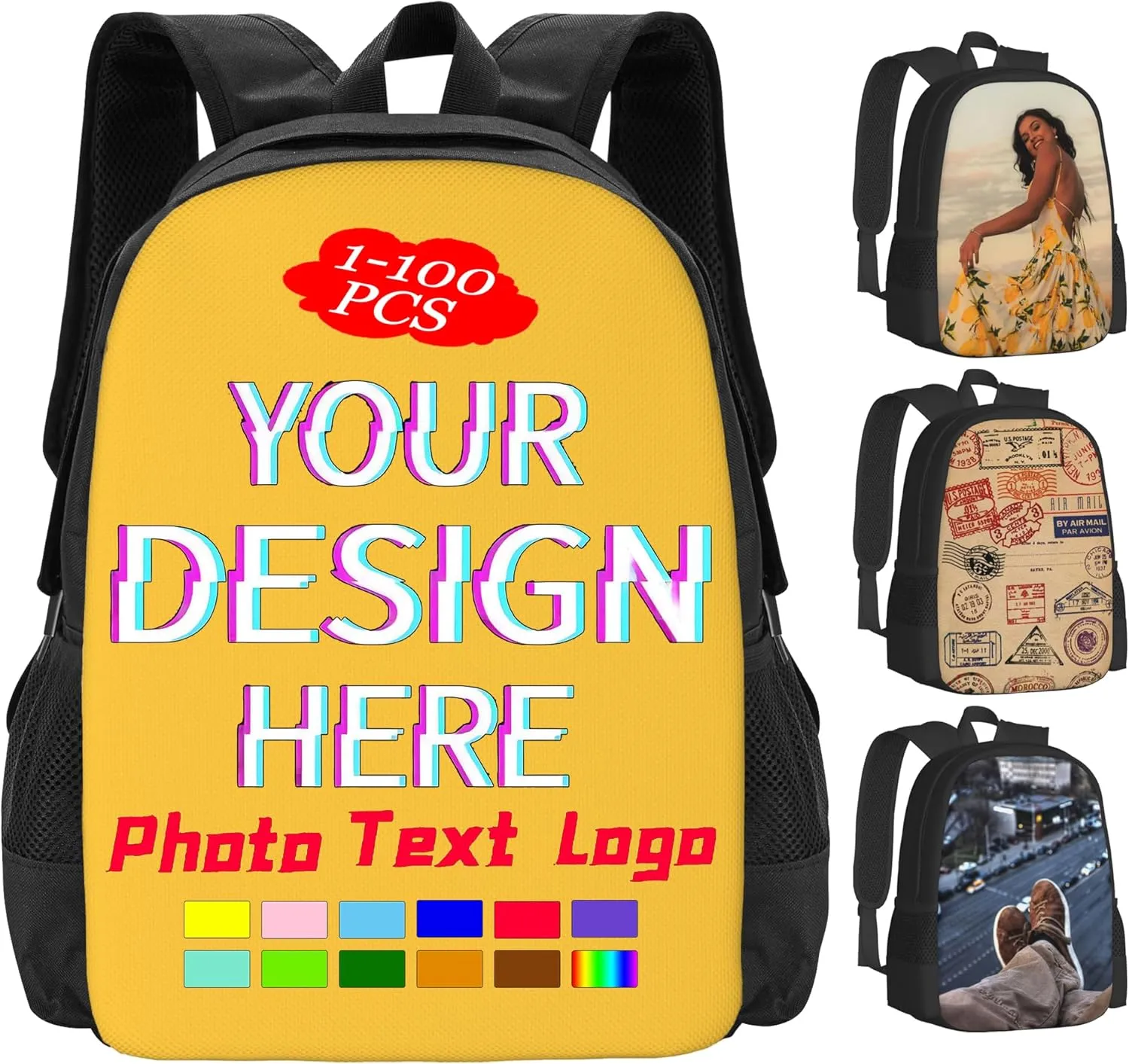 1-100PCS Custom Backpack Personalized Photo Backpacks Design Your Text Logo Simple Large Capacity Backpack for Man Woman Work Travel (Style 1)