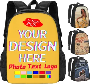 1-100PCS Custom Backpack Personalized Photo Backpacks Design Your Text Logo Simple Large Capacity Backpack for Man Woman Work Travel (Style 1)
