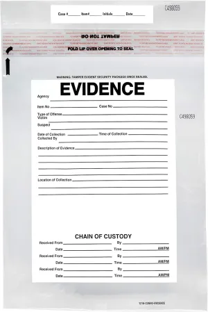 100pk Evidence Bags, 12"x16" Transparent, Tamper Resistant Closure with Serialized Numbering