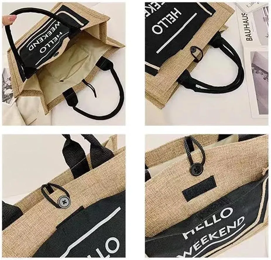 125 Jute Tote for Women, Lined Burlap Shoulder Tote Bags for Wedding Favors, Reusable Grocery Shopping Bag with Handle