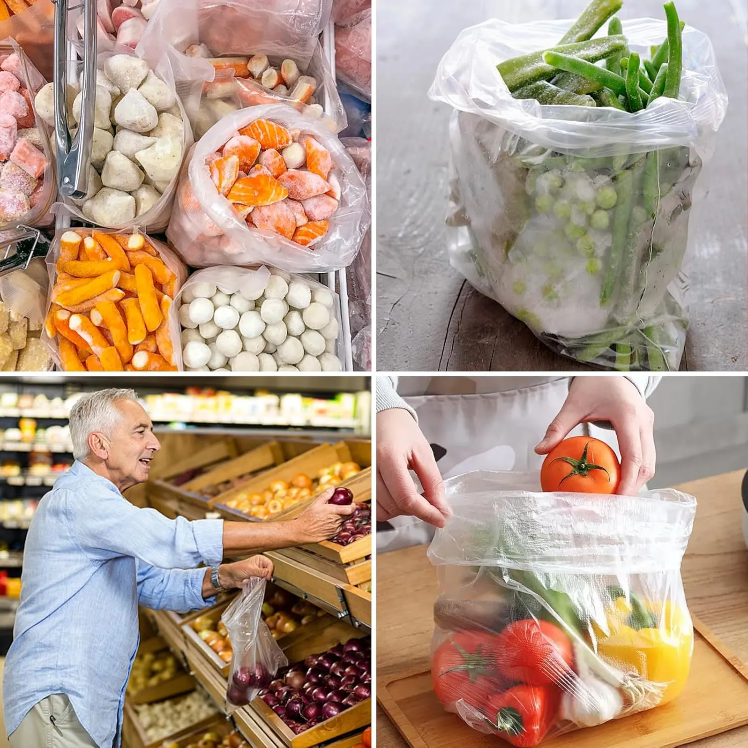 12" x 20" Clear Plastic Produce Bag on a Roll, Food Storage Bags for Vegetables, Bread, Fruits and Meat, Easy To Tear, Continuous Roll- 350 Bags/Roll - [2 Rolls]