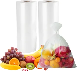 12" x 20" Clear Plastic Produce Bag on a Roll, Food Storage Bags for Vegetables, Bread, Fruits and Meat, Easy To Tear, Continuous Roll- 350 Bags/Roll - [2 Rolls]