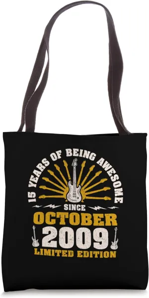 15th Birthday Vintage Guitarist Guitar Lovers October 2009 Tote Bag