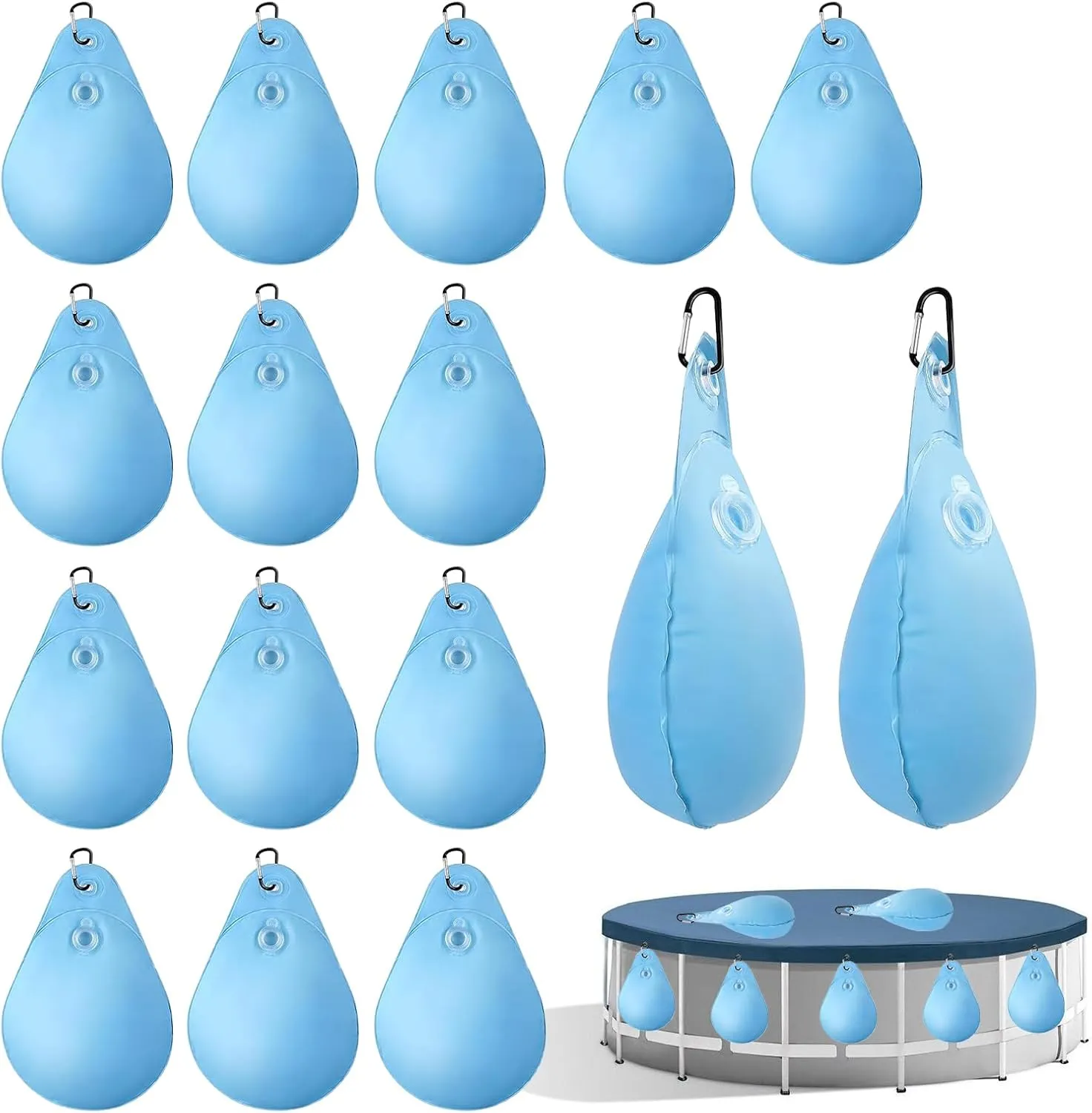 16 Pieces Pool Cover Weights with Hooks Swimming Pool Cover Hanging Bags Heavy Duty Pool Wall Bag for Above Ground Swimming Pool,13.5 x 9 inch