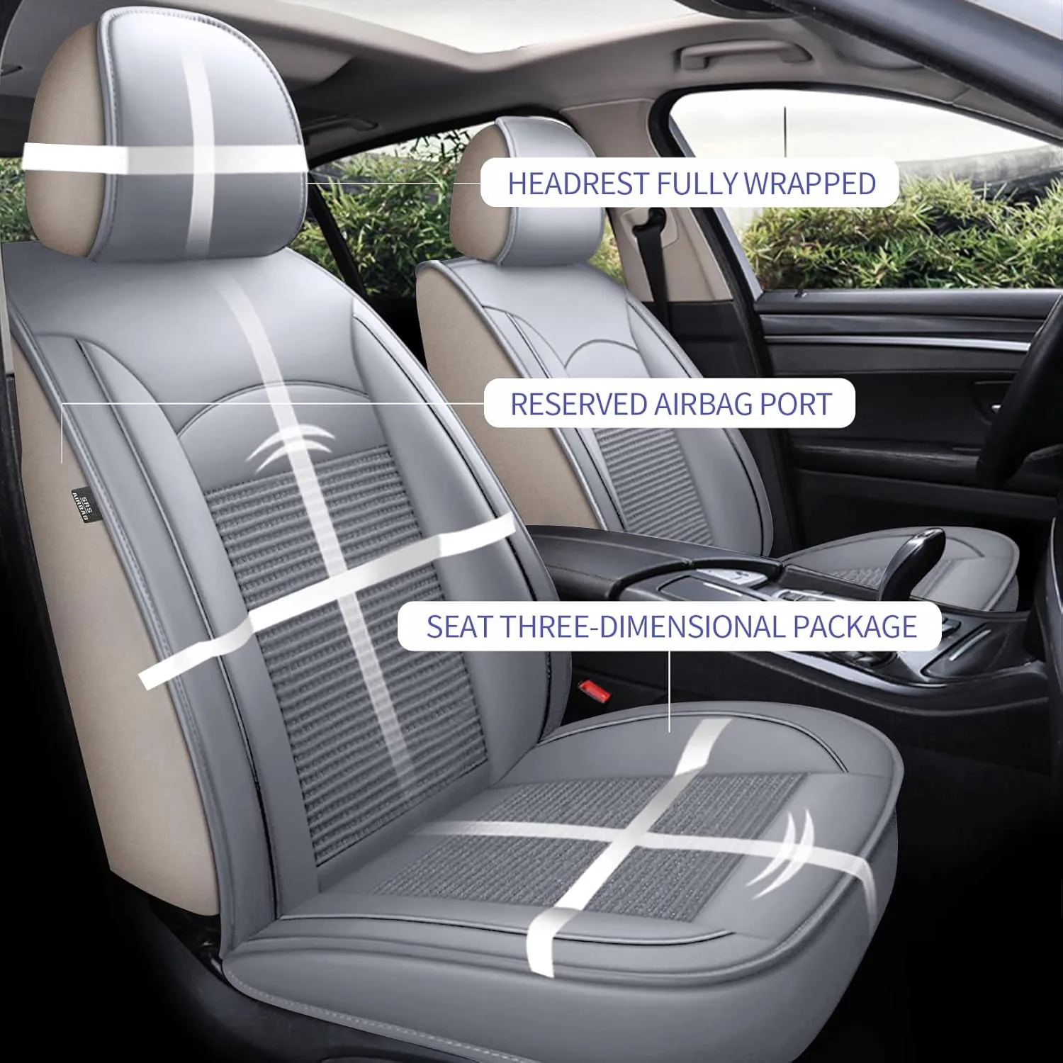 2 Front Car Seat Covers Fit for Honda Pilot 2005-2016 Waterproof Faux Leather Breathable Ice Silk Seat Covers Automotive Vehicle Seat Cushion Protector Airbag Compatible (Gray)