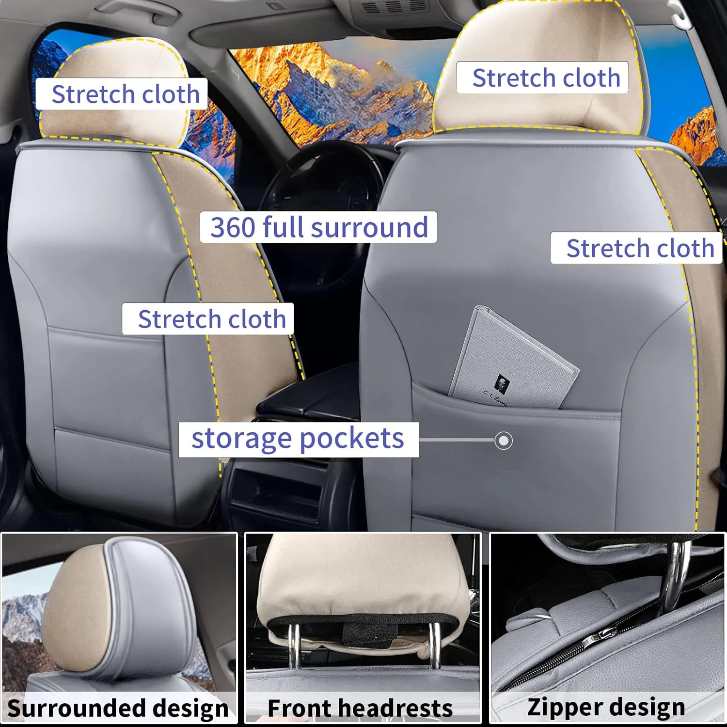 2 Front Car Seat Covers Fit for Honda Pilot 2005-2016 Waterproof Faux Leather Breathable Ice Silk Seat Covers Automotive Vehicle Seat Cushion Protector Airbag Compatible (Gray)