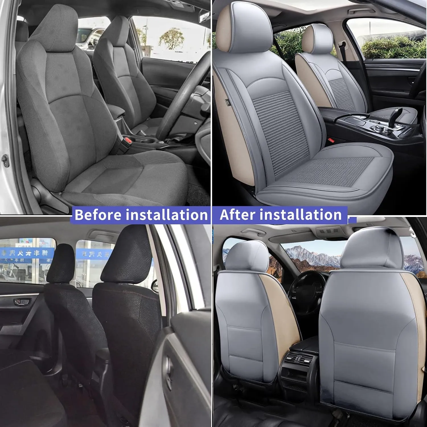 2 Front Car Seat Covers Fit for Honda Pilot 2005-2016 Waterproof Faux Leather Breathable Ice Silk Seat Covers Automotive Vehicle Seat Cushion Protector Airbag Compatible (Gray)