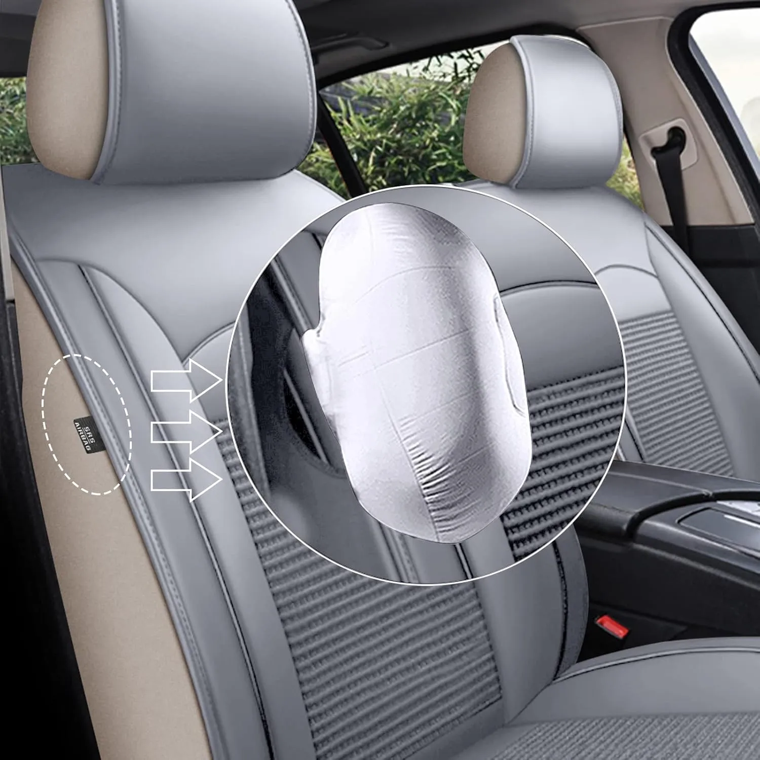 2 Front Car Seat Covers Fit for Honda Pilot 2005-2016 Waterproof Faux Leather Breathable Ice Silk Seat Covers Automotive Vehicle Seat Cushion Protector Airbag Compatible (Gray)
