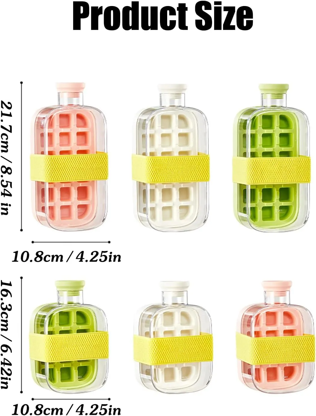 2-in-1 Ice Cube Bottle with Straw - Easy Press Ice Tray Water Bottle, Leak Proof Lid, Vertical Ice Maker for Freezer, Travel, Gym & Home Use (White, 500ml)