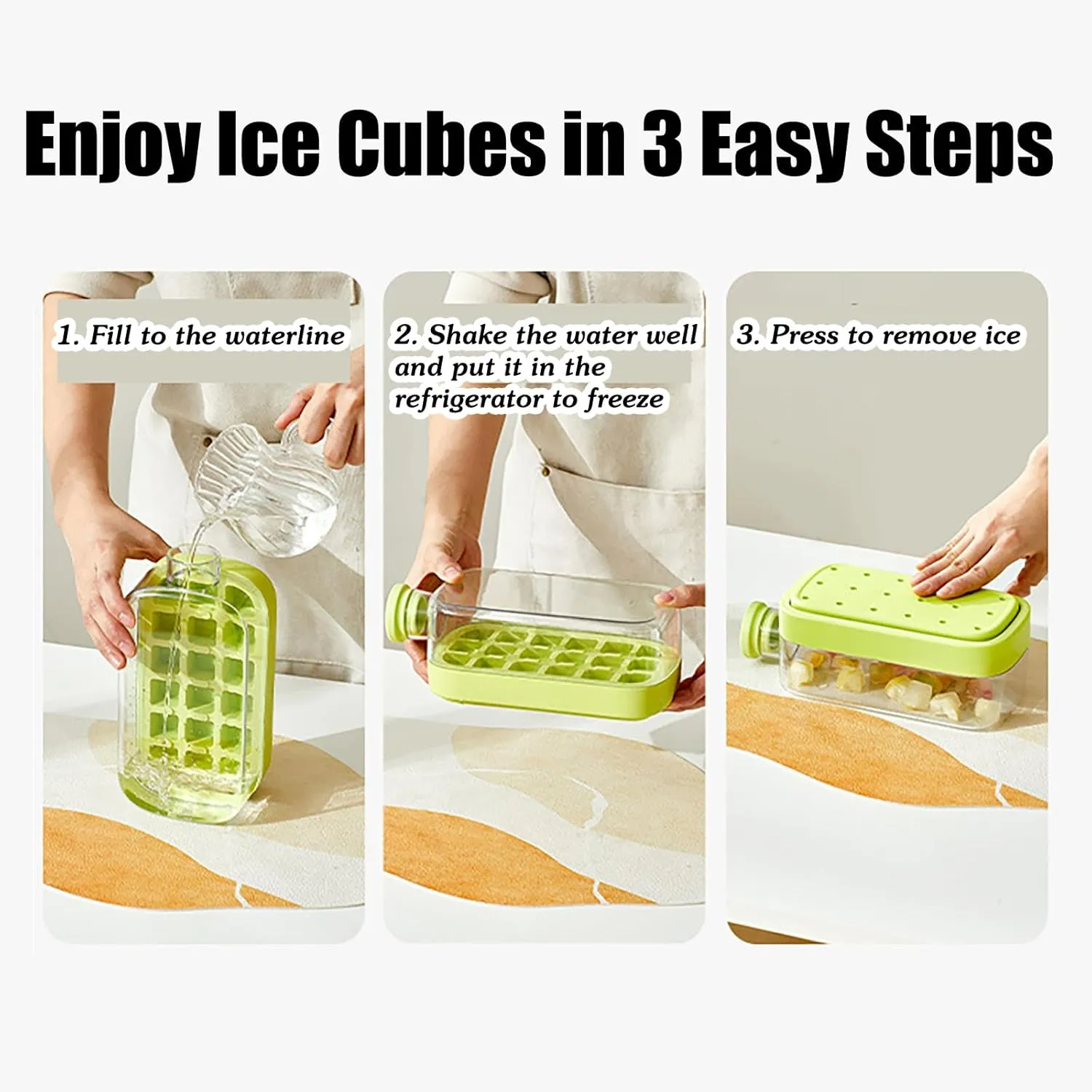 2-in-1 Ice Cube Bottle with Straw - Easy Press Ice Tray Water Bottle, Leak Proof Lid, Vertical Ice Maker for Freezer, Travel, Gym & Home Use (White, 500ml)