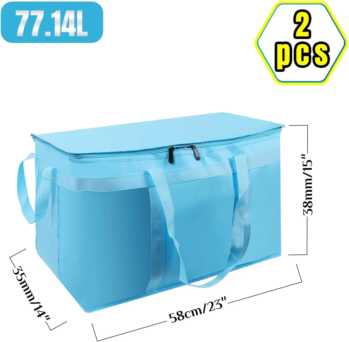 2 Pack Insulated Food Delivery Bag Blue Pizza Delivery Bags for Hot & Cold Food, Large Capacity Reusable Warming Bag Catering Cooler Bag for Party