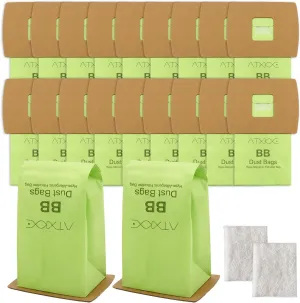 20 Pack Type BB Canister Bags Replacement Fit for Oreck XL Canister Vacuum bags Buster B,PKBB12DW BB180 BB280 BB850 BB870 BB900 BB1000 MV160 with 2 Motor Filter BM04 Kit