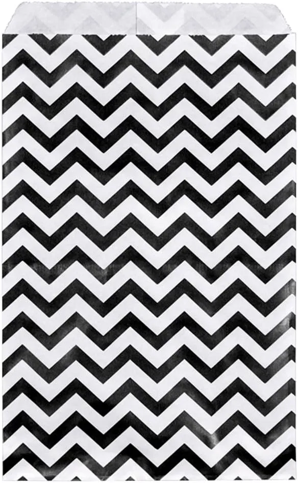 200 pcs Black Chevron Paper Gift Bags Shopping Sales Tote Bags 6" x 9" Black and White Zig Zag Design-Caddy Bay Collection
