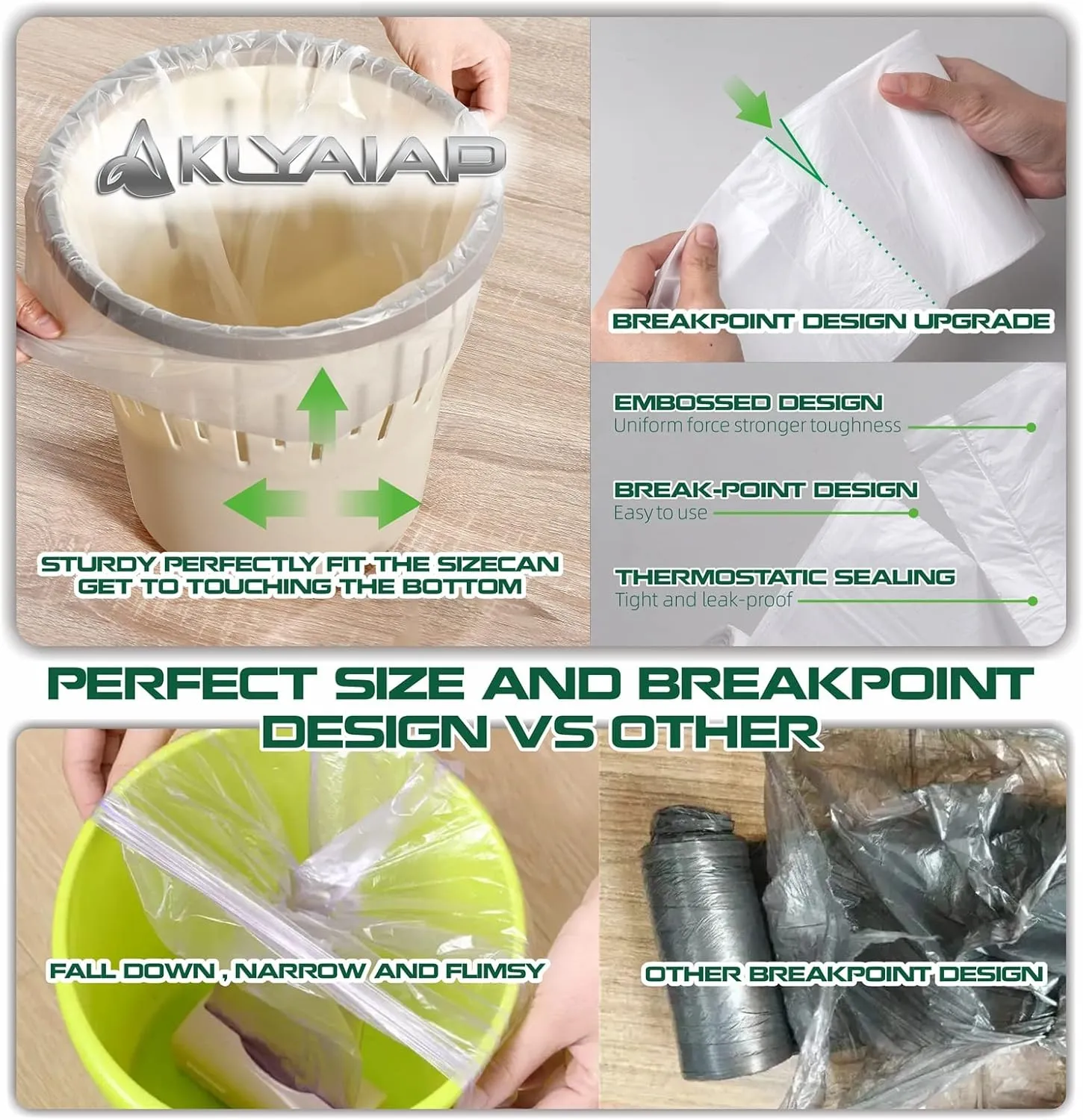 220 Counts Aklyaiap 4 Gallon Trash Bag,Tear & Leak Resistant Bathroom Biodegradable Small Garbage Can Bags Unscented for Home & Kitchen, 5Rolls, White