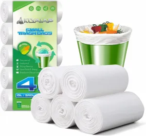 220 Counts Aklyaiap 4 Gallon Trash Bag,Tear & Leak Resistant Bathroom Biodegradable Small Garbage Can Bags Unscented for Home & Kitchen, 5Rolls, White