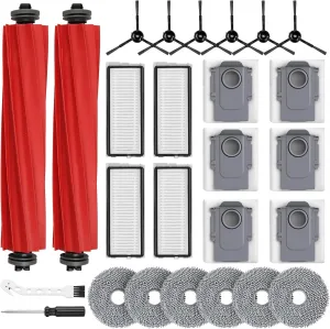 26PCS Accessories Kit for Roborock Q revo S/Qrevo Plus/Qrevo Pro/Qrevo MaxV Robot Vacuum, 2 Main Brushes, 6 Dust Bags, 6 Mop Cloths, 6 Side Brushes, 4 Filters, 1 Cleaning Brush, 1 Screwdriver