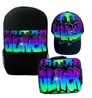 3 Colour City Style Custom Combo (Combo1) 1x Cap 1x Backpack, 1x Lunchbox