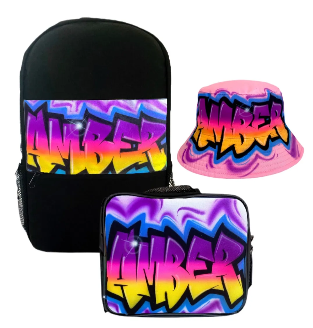 3 Colour Fade Kids Combo (16)  1x Backpack, 1x Lunchbox & 1x Bucket Hat Combo