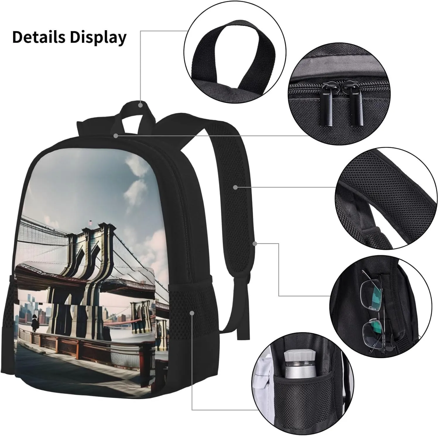 3-In-1 Backpack Bookbag Set,Pink Poodles Dogs Print Casual Travel Backpacks,With Pencil Case Pouch, Lunch Bag