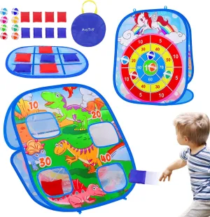 3 in 1 Bean Bag Toss Game for Toddler Easter Party Corn Holes Outdoor Indoor Dart Board Toys with 8 Bean Bags & 8 Sticky Balls Beach Yard Lawn Toddler Games Gift for Boys Girls Age 2-4 3-5 4-8 Kids