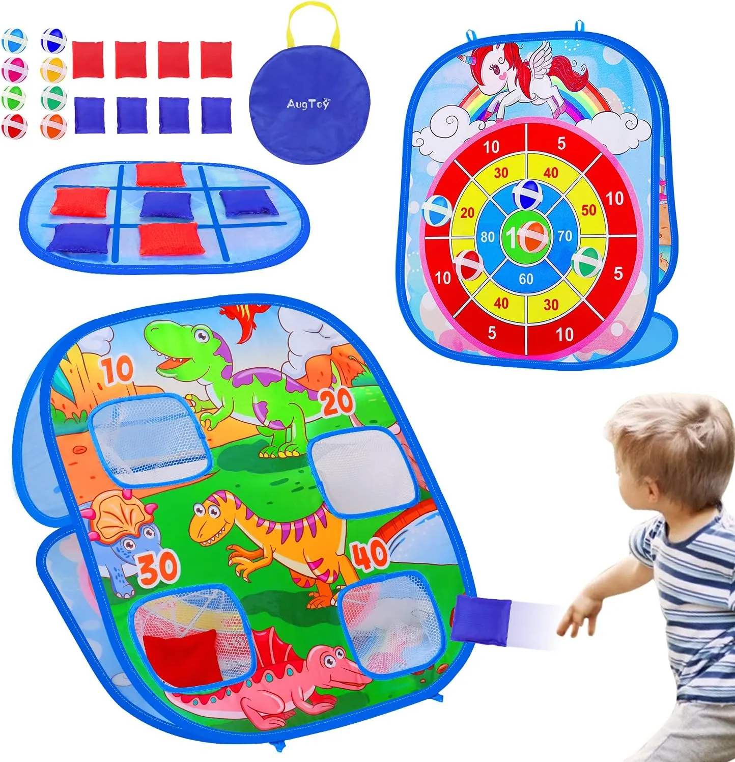 3 in 1 Bean Bag Toss Game for Toddler Easter Party Corn Holes Outdoor Indoor Dart Board Toys with 8 Bean Bags & 8 Sticky Balls Beach Yard Lawn Toddler Games Gift for Boys Girls Age 2-4 3-5 4-8 Kids