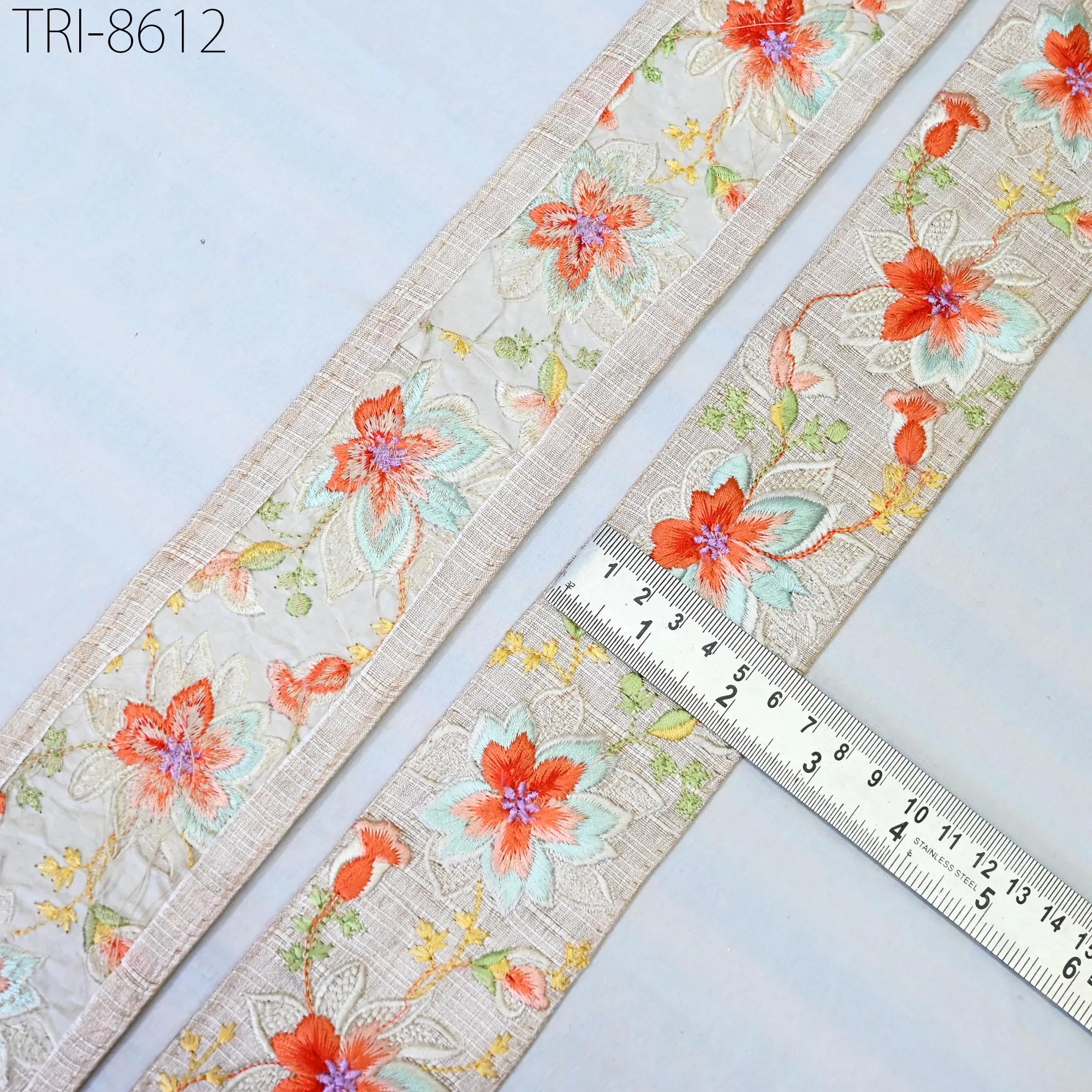 3 Yard Embroidery Border Embroidered Fabric 65mm Trim Saree Ribbon Crafting Sewing Beach Bags, Hats, Costumes, Christmas Home Decor Trimming
