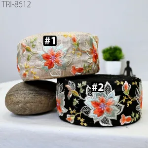 3 Yard Embroidery Border Embroidered Fabric 65mm Trim Saree Ribbon Crafting Sewing Beach Bags, Hats, Costumes, Christmas Home Decor Trimming