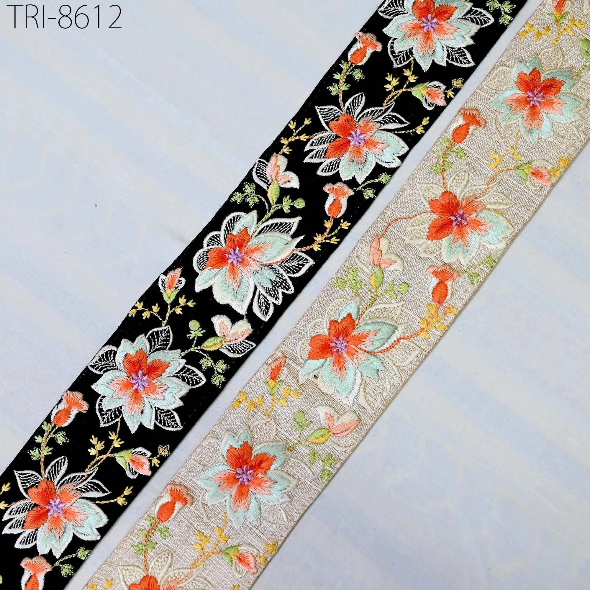 3 Yard Embroidery Border Embroidered Fabric 65mm Trim Saree Ribbon Crafting Sewing Beach Bags, Hats, Costumes, Christmas Home Decor Trimming