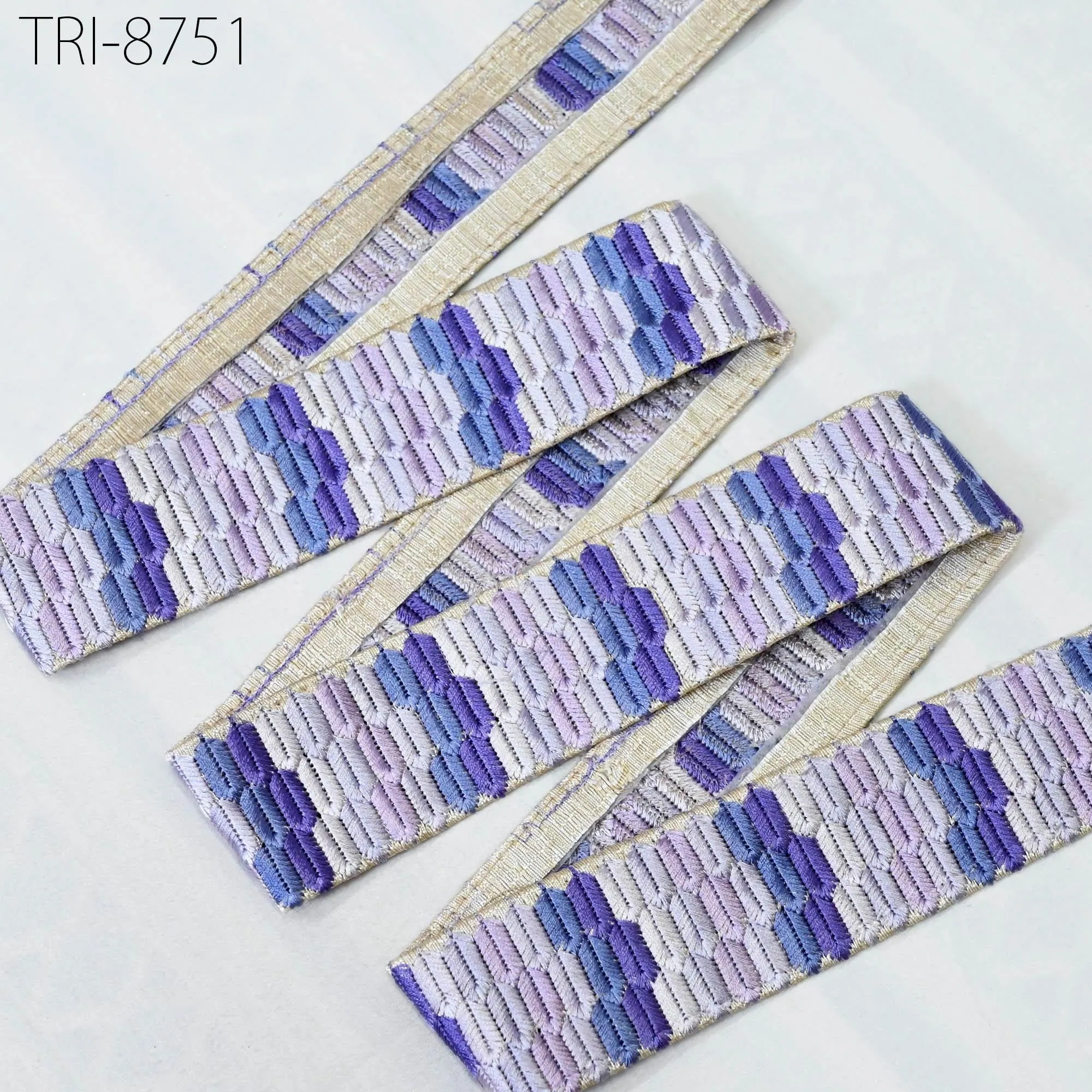 3 Yard Embroidery Ribbons Trim Lavender Embellishment Embroidered Saree Border Theatrical Costumes DIY Crafting Holidays Wreaths Decor 45mm