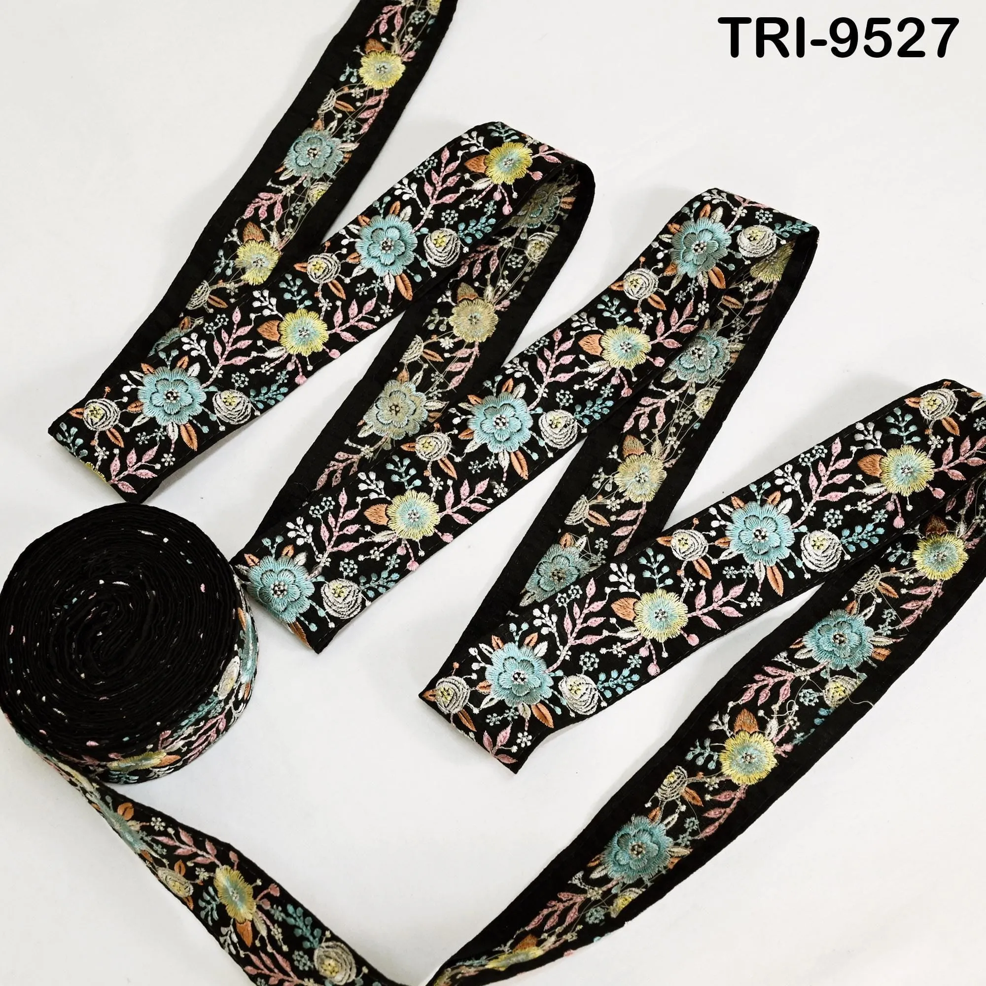 3 Yard Embroidery Trim Ribbon Sari Border Saree Embellishments Sewing DIY Crafting Costumes Headband Dog Collar Tote Bags Junk Journals 5cm