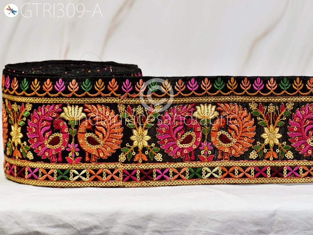 3 Yard Peacock Embroidered 9 Cm Sari Ribbon Fabric Trim Saree Border Dolls DIY Crafting Sewing Beach Bags Home Decor Embellishment Trimmings
