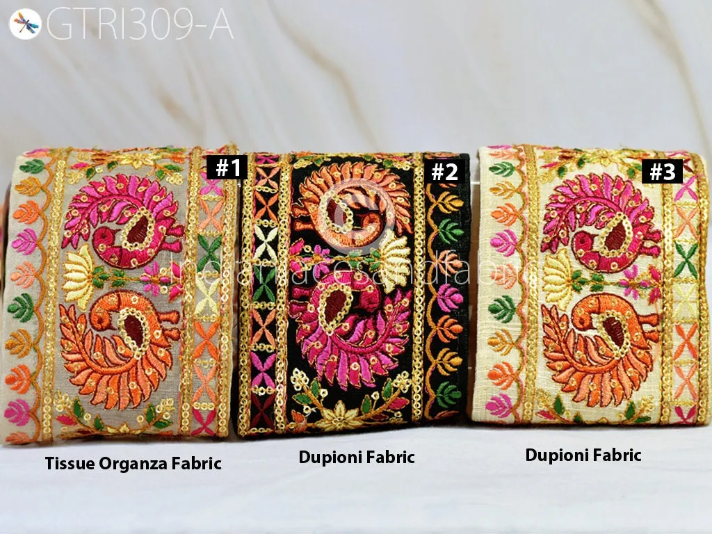 3 Yard Peacock Embroidered 9 Cm Sari Ribbon Fabric Trim Saree Border Dolls DIY Crafting Sewing Beach Bags Home Decor Embellishment Trimmings