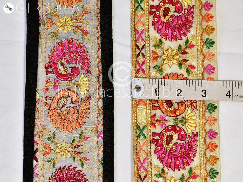 3 Yard Peacock Embroidered 9 Cm Sari Ribbon Fabric Trim Saree Border Dolls DIY Crafting Sewing Beach Bags Home Decor Embellishment Trimmings