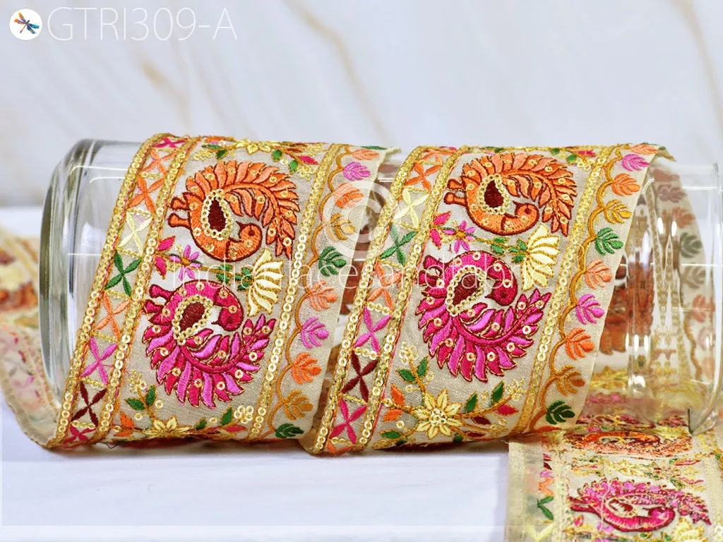 3 Yard Peacock Embroidered 9 Cm Sari Ribbon Fabric Trim Saree Border Dolls DIY Crafting Sewing Beach Bags Home Decor Embellishment Trimmings