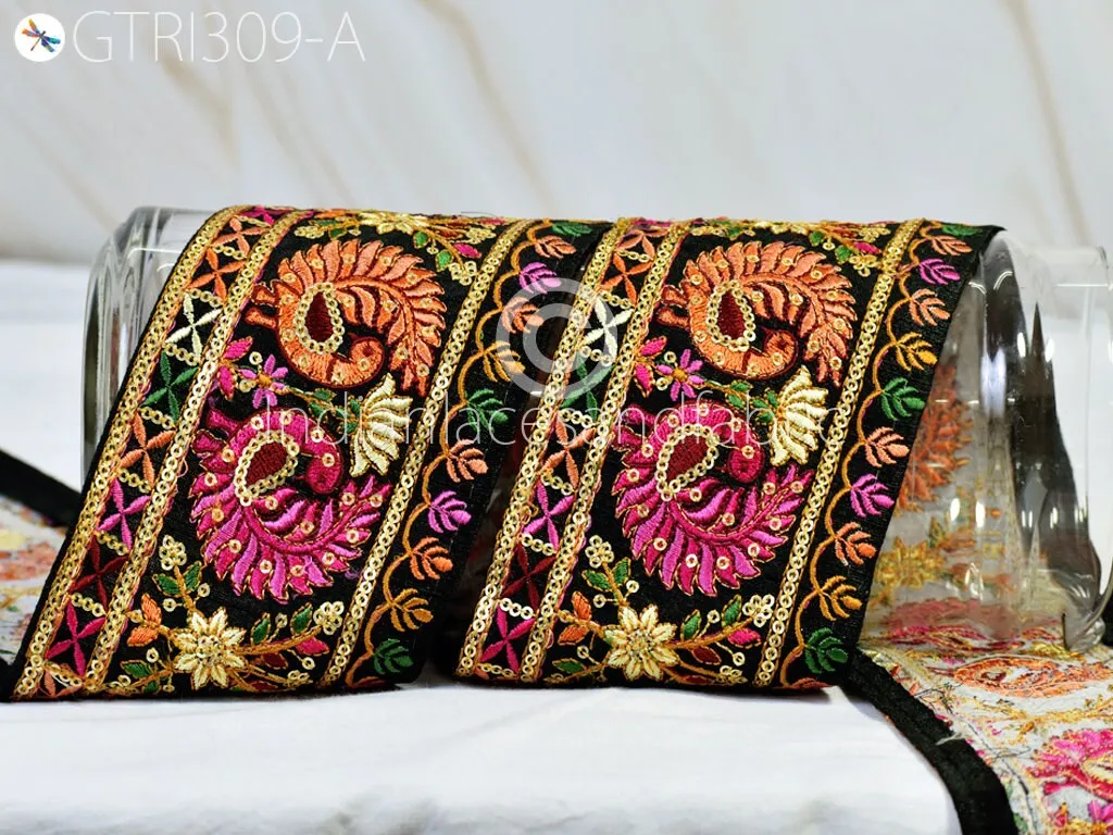 3 Yard Peacock Embroidered 9 Cm Sari Ribbon Fabric Trim Saree Border Dolls DIY Crafting Sewing Beach Bags Home Decor Embellishment Trimmings