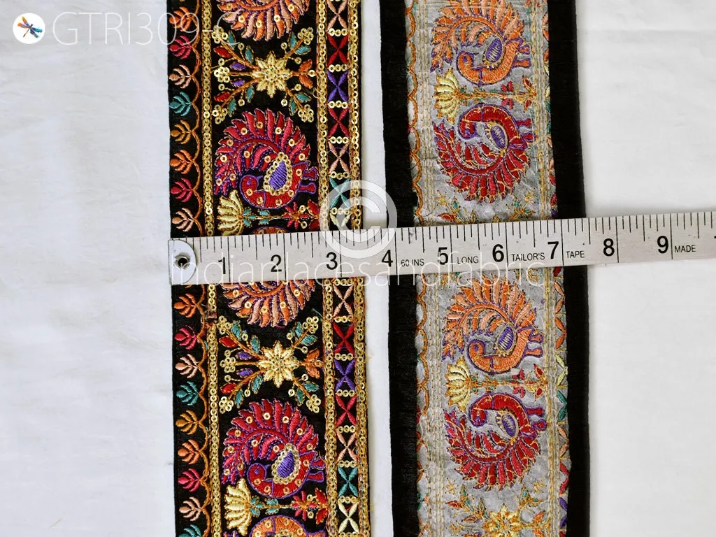 3 Yard Peacock Embroidered Fabric 9 Cm Trim Saree Border Sari Ribbon Dolls DIY Crafting Sewing Beach Bags Home Decor Embellishment Trimmings
