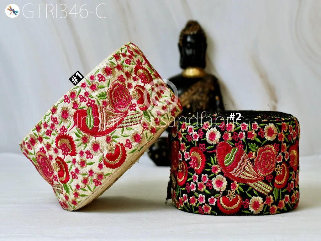 3 Yard Red Lovely Bird Indian 8 CM Trim Sari Border Crafting Ribbon Sewing Fabric Embroidered Curtain Decorative Costume Beach Bags Trimming