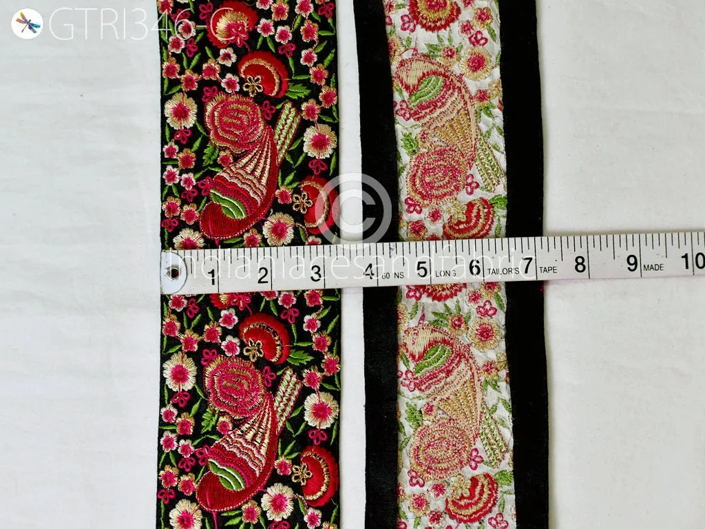 3 Yard Red Lovely Bird Indian 8 CM Trim Sari Border Crafting Ribbon Sewing Fabric Embroidered Curtain Decorative Costume Beach Bags Trimming