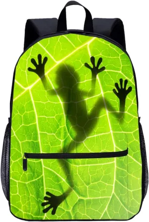 3D Animal Frog Shadow On Leaf Kids Backpacks Casual Shoulder Bag for 1-5th Grade