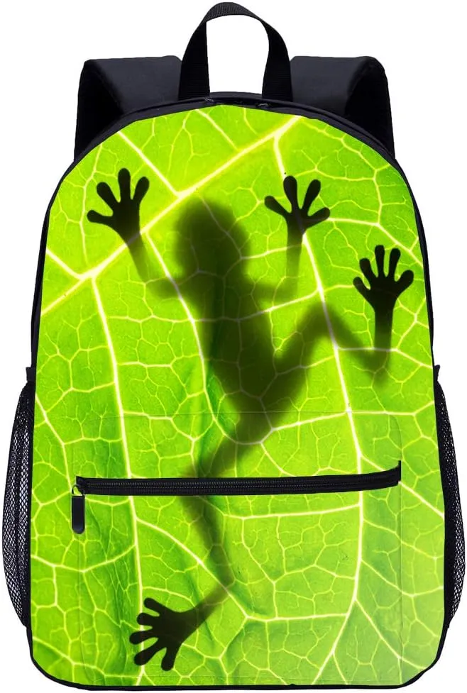 3D Animal Frog Shadow On Leaf Kids Backpacks Casual Shoulder Bag for 1-5th Grade