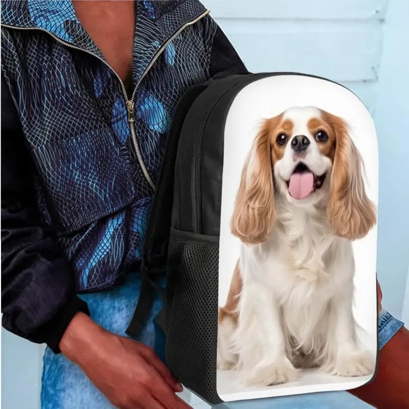 3D Cavalier King Charles Boys Girls Bookbag Sets Cute Puppy Dog Middle School Print Bookbag Pet Lovers Spacious Insulated Lunch Box Backpack Pencil Bag