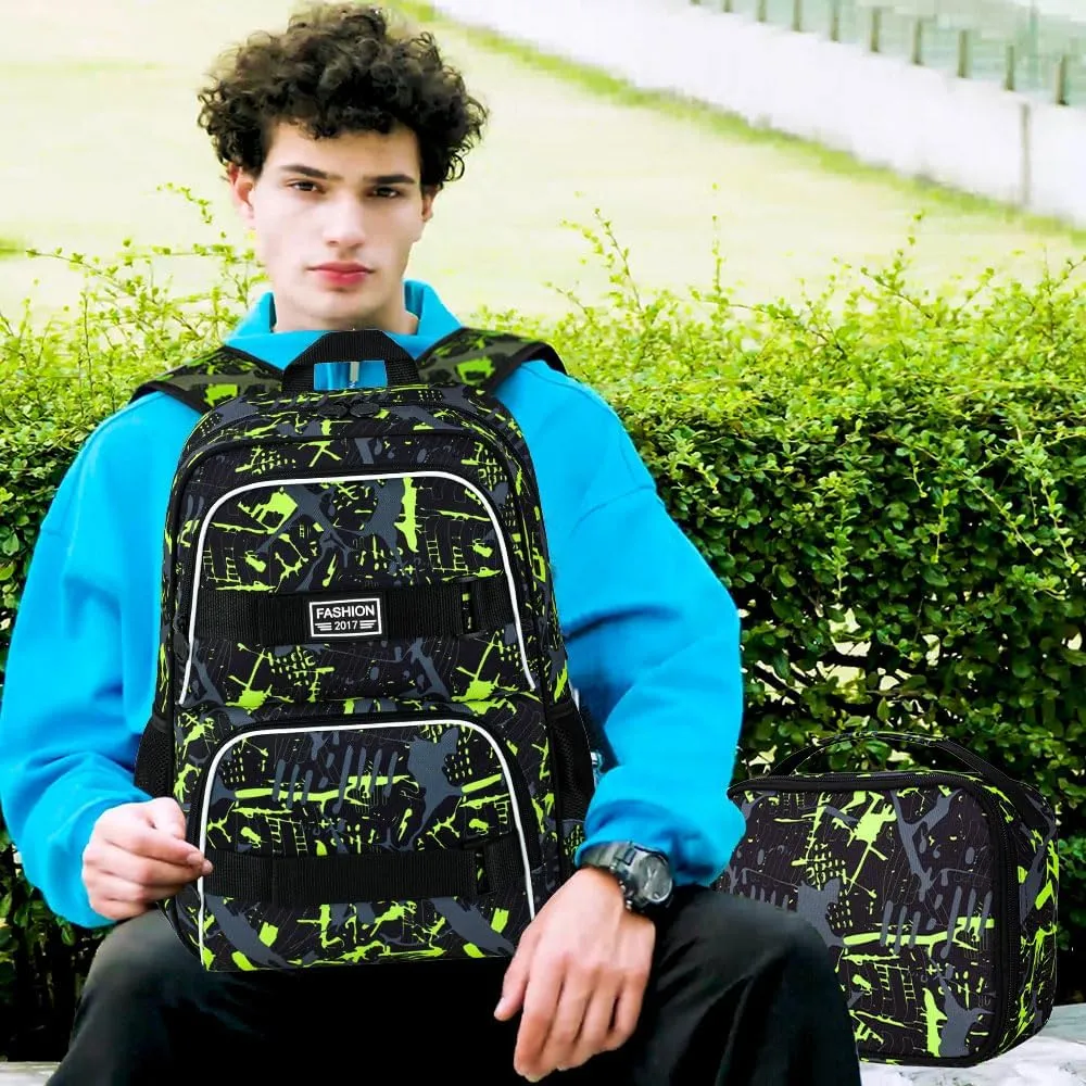 3Pcs Backpack for Girls Boys, 17 Inch School Bookbag with Lunch Box, Durable Laptop Backpacks Set for Teens College