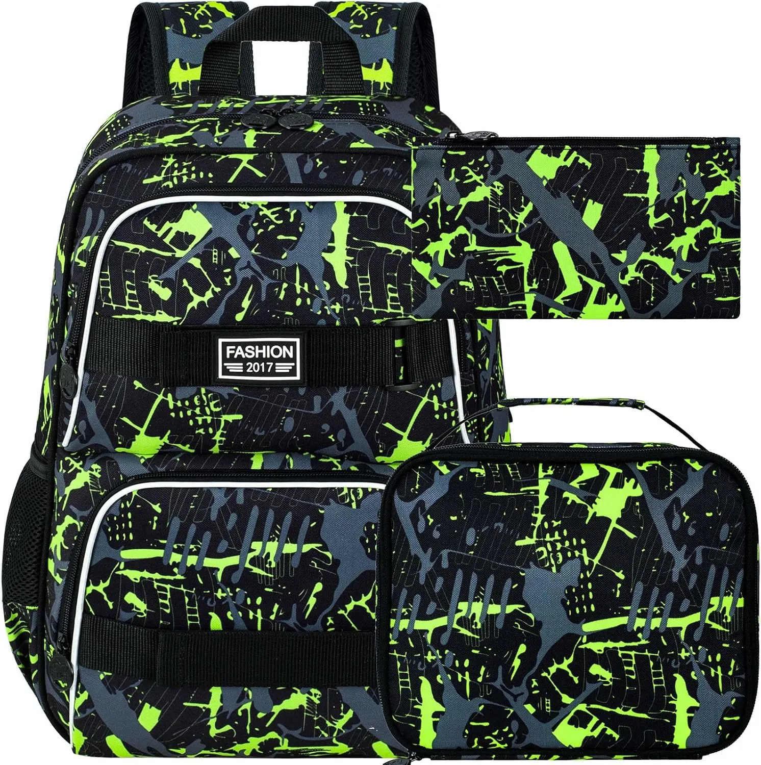 3Pcs Backpack for Girls Boys, 17 Inch School Bookbag with Lunch Box, Durable Laptop Backpacks Set for Teens College
