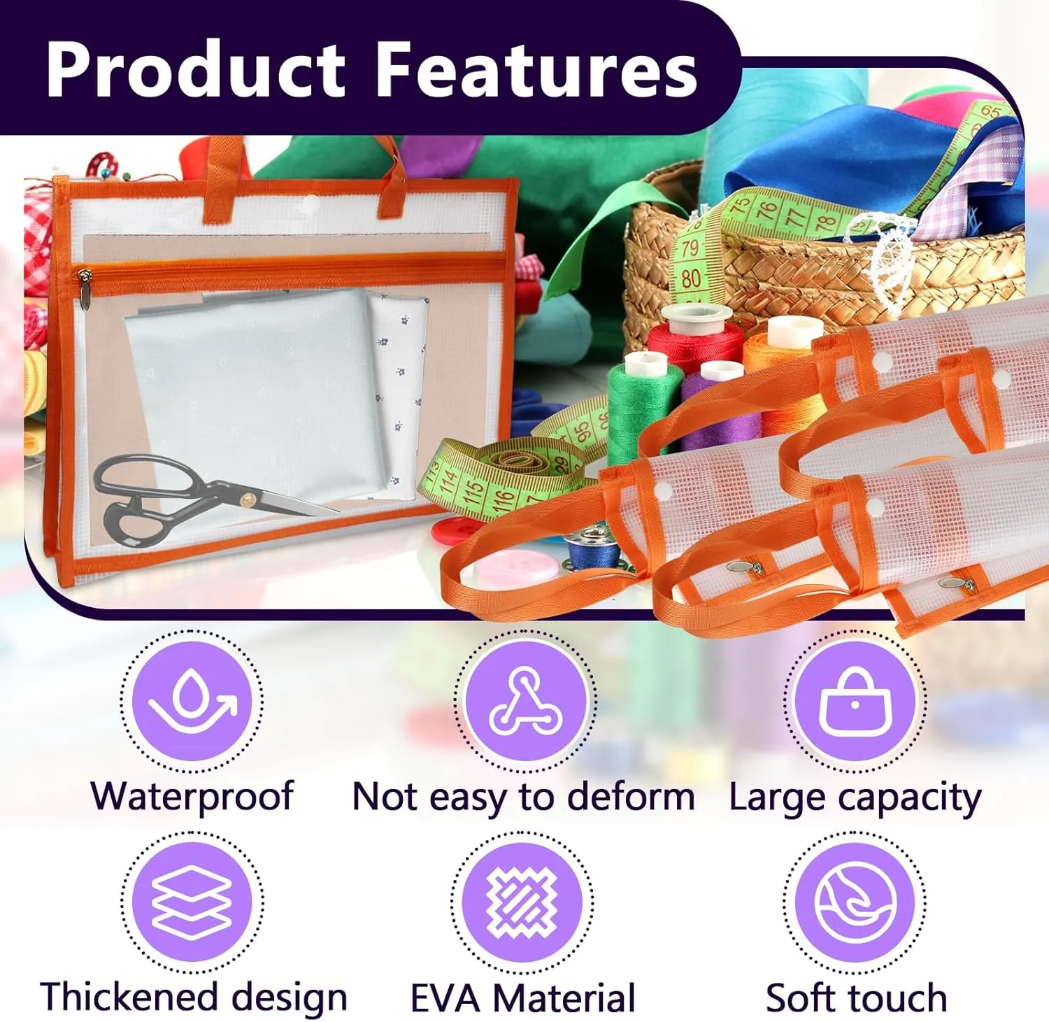 4 Pcs Portable Project Bags for Quilting Knitting, Stitching and Embroidery Projects Storage, Madam Sew Project Bag with Zipper and Double Pockets, Transparent Mesh Sewing Project Bag for Crafter