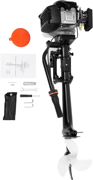 4-Stroke 4HP Outboard Motor, 55CC Gas Powered Marine Engine with Air Cooling System and CDI Ignition, Manual Start Heavy Duty Fishing Boat Engine with Funnel and Tool Kit for Rubber Boats