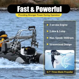 4 Stroke Outboard Motor, 4HP 55CC Heavy Duty Fishing Boat Engine Air Cooling with CDI Ignition System, 2.9KW Outboard Motor for Fishing Boats, Water Transportation (Short Shaft)