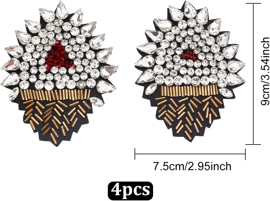 4pcs Love Heart Beaded Rhinestone Patches Embroidered Sew On Patches for Clothes Sparkling Heart Embroidered Trim Applique DIY Backpack Applique for DIY Jeans Handbags Jacket Shoes Hat