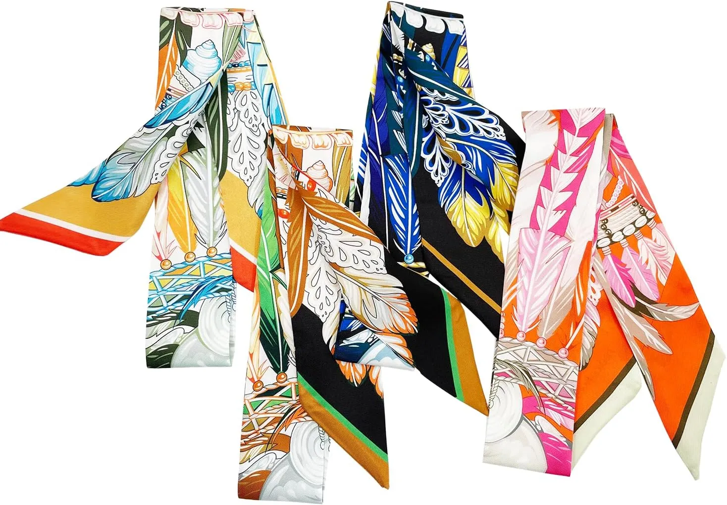 4pcs Purse Scarf For Handbags Silk Head Scarf For Hair Fashion Skinny Scarf For Women Long Neckerchief