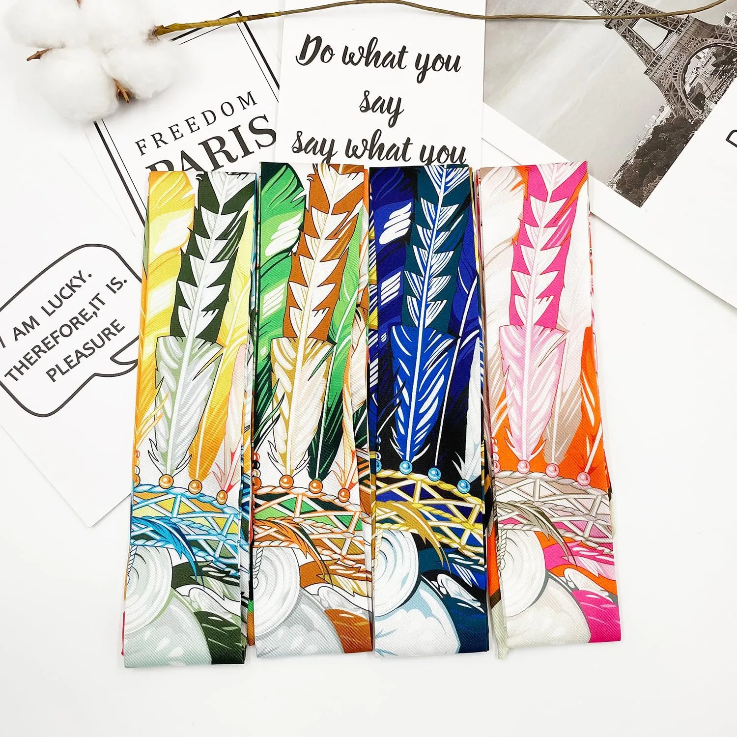 4pcs Purse Scarf For Handbags Silk Head Scarf For Hair Fashion Skinny Scarf For Women Long Neckerchief