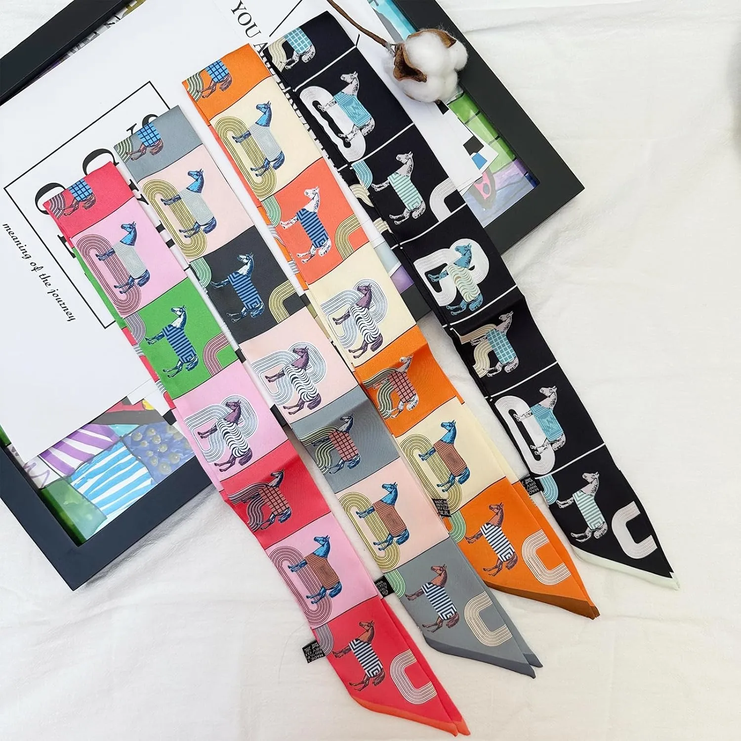 4pcs Purse Scarf For Handbags Silk Head Scarf For Hair Fashion Skinny Scarf For Women Long Neckerchief